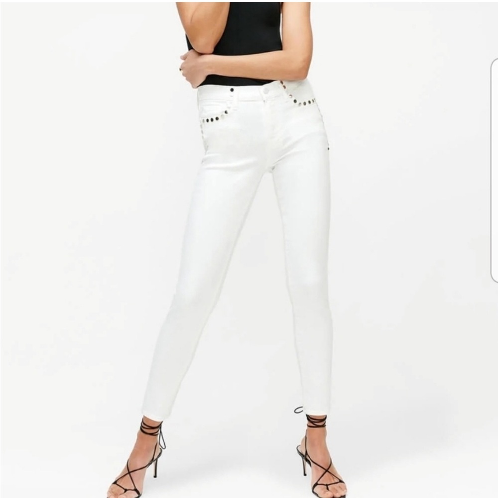 7 For All Mankind The Skinny Studded Skinny Jeans in Clean White Size 25